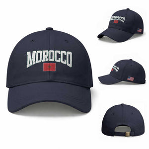 Morocco Football Throwback Design Vintage Moroccan Flag Jersey Style Baseball Cap TS11 Baseball Cap Universal Fit Navy Print Your Wear