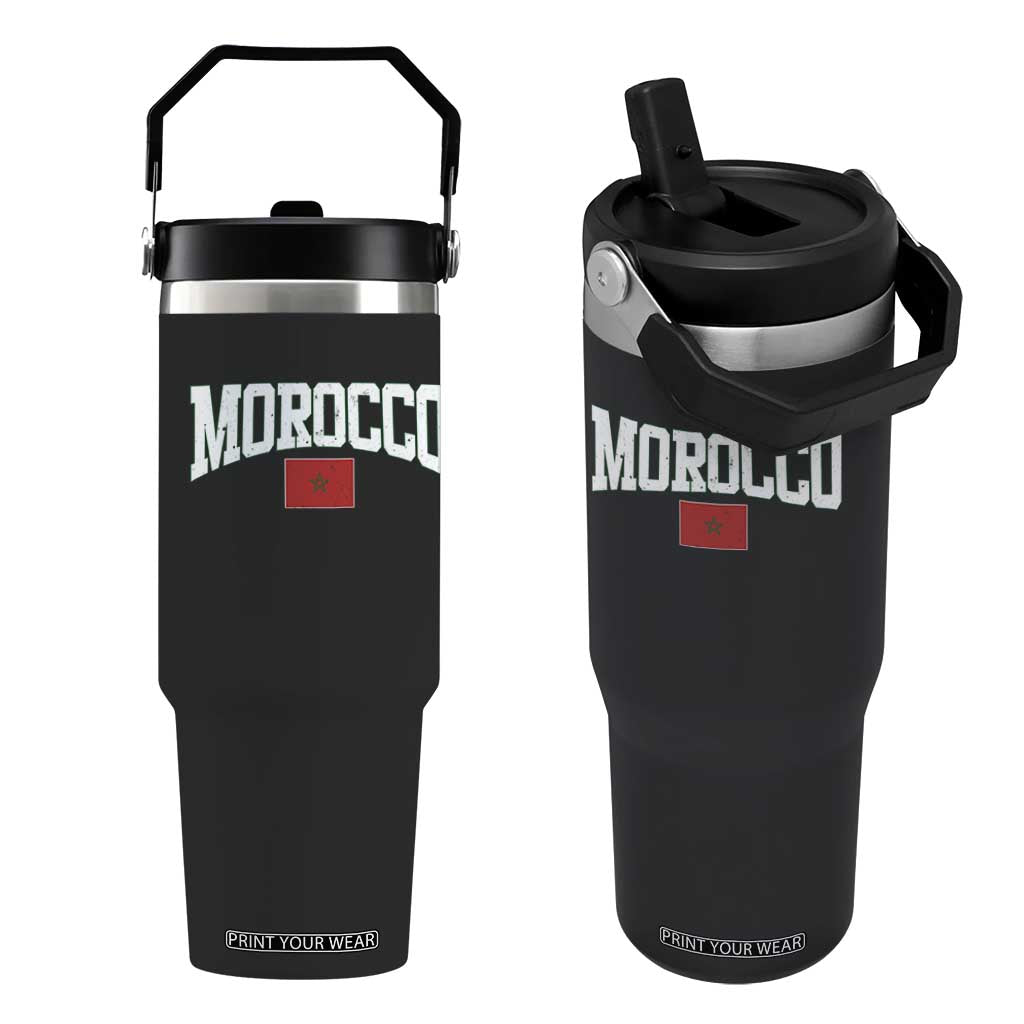 Morocco Football Throwback Design Vintage Moroccan Flag Jersey Style Flip Straw Tumbler TS11 One Size: 30 oz Black Print Your Wear