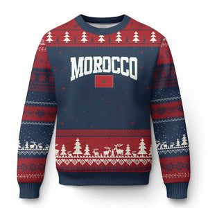 Morocco Football Throwback Design Vintage Moroccan Flag Jersey Style Ugly Christmas Sweater TS11 Navy Red Print Your Wear