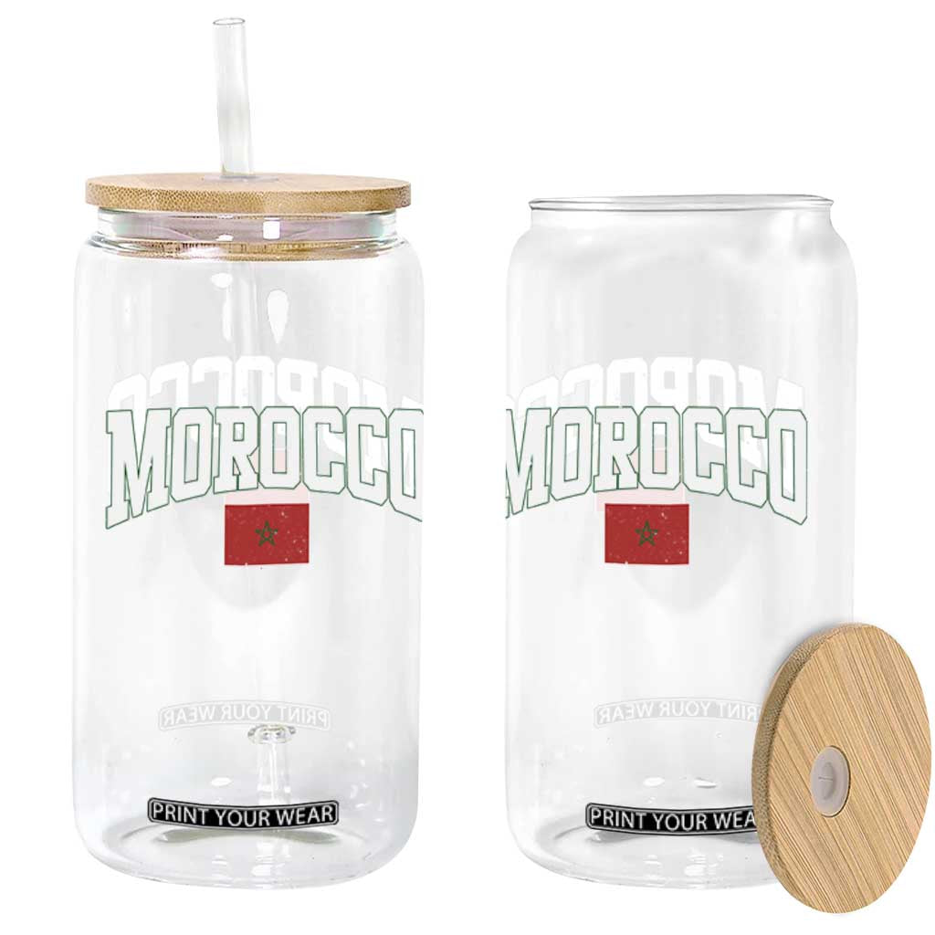 Morocco Football Throwback Design Vintage Moroccan Flag Jersey Style Glass Can TS11 Print Your Wear