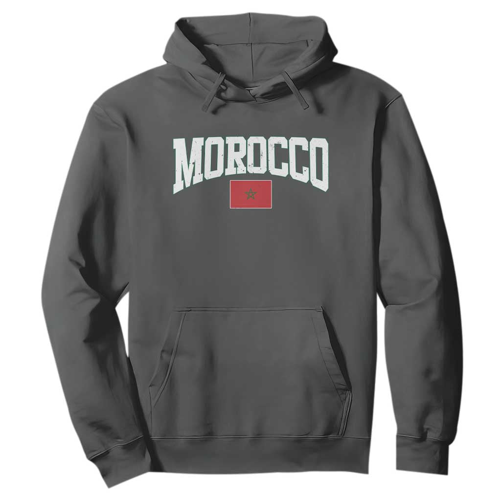 Morocco Football Throwback Design Vintage Moroccan Flag Jersey Style Hoodie TS11 Dark Heather Print Your Wear
