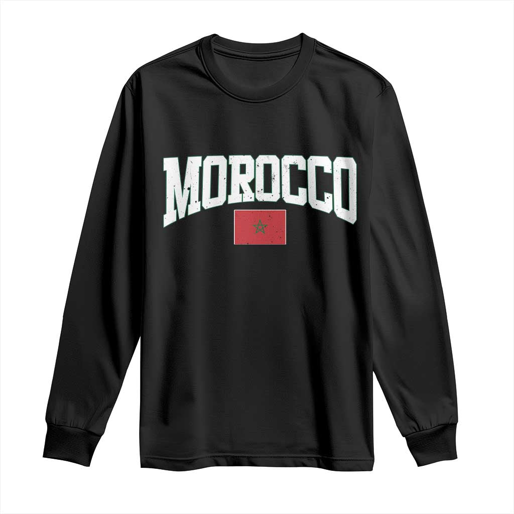 Morocco Football Throwback Design Vintage Moroccan Flag Jersey Style Long Sleeve Shirt TS11 Black Print Your Wear