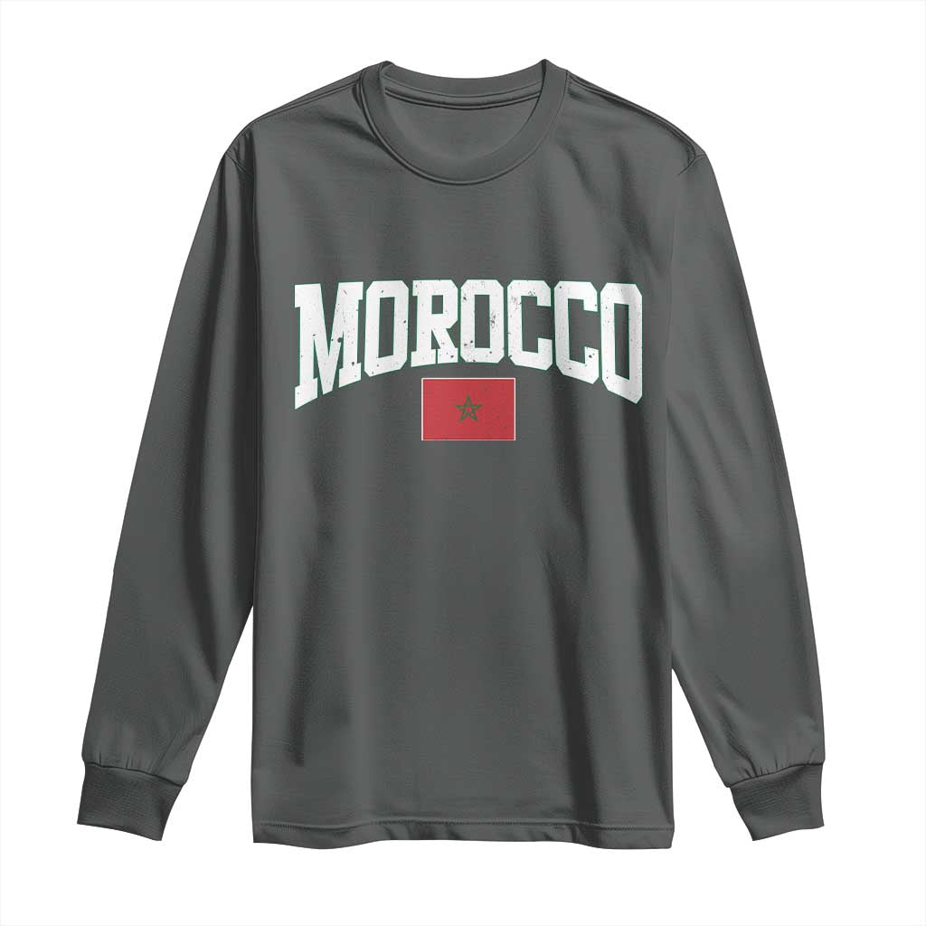 Morocco Football Throwback Design Vintage Moroccan Flag Jersey Style Long Sleeve Shirt TS11 Dark Heather Print Your Wear