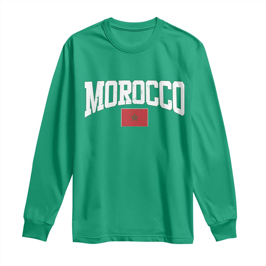 Morocco Football Throwback Design Vintage Moroccan Flag Jersey Style Long Sleeve Shirt TS11 Irish Green Print Your Wear