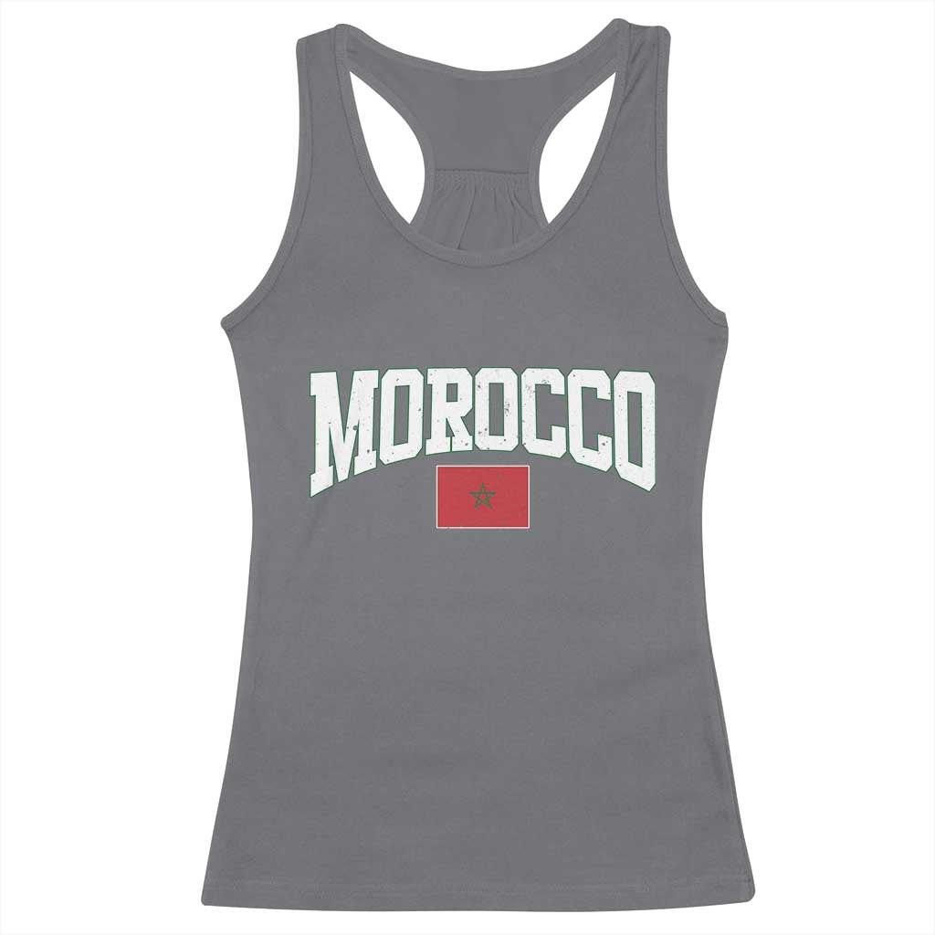 Morocco Football Throwback Design Vintage Moroccan Flag Jersey Style Racerback Tank Top TS11 Charcoal Print Your Wear
