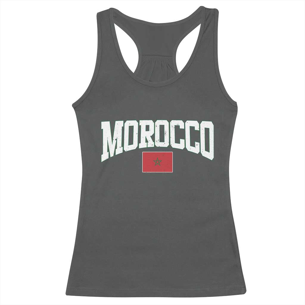 Morocco Football Throwback Design Vintage Moroccan Flag Jersey Style Racerback Tank Top TS11 Dark Heather Print Your Wear