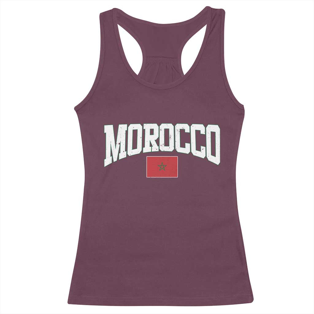 Morocco Football Throwback Design Vintage Moroccan Flag Jersey Style Racerback Tank Top TS11 Maroon Print Your Wear