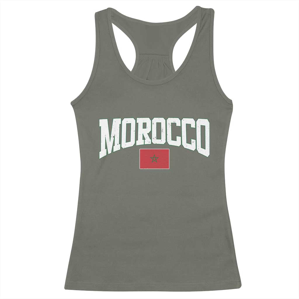Morocco Football Throwback Design Vintage Moroccan Flag Jersey Style Racerback Tank Top TS11 Military Green Print Your Wear