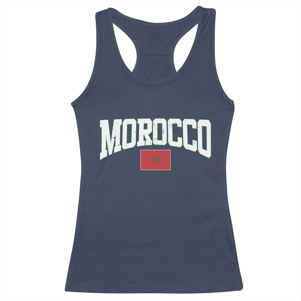 Morocco Football Throwback Design Vintage Moroccan Flag Jersey Style Racerback Tank Top TS11 Navy Print Your Wear