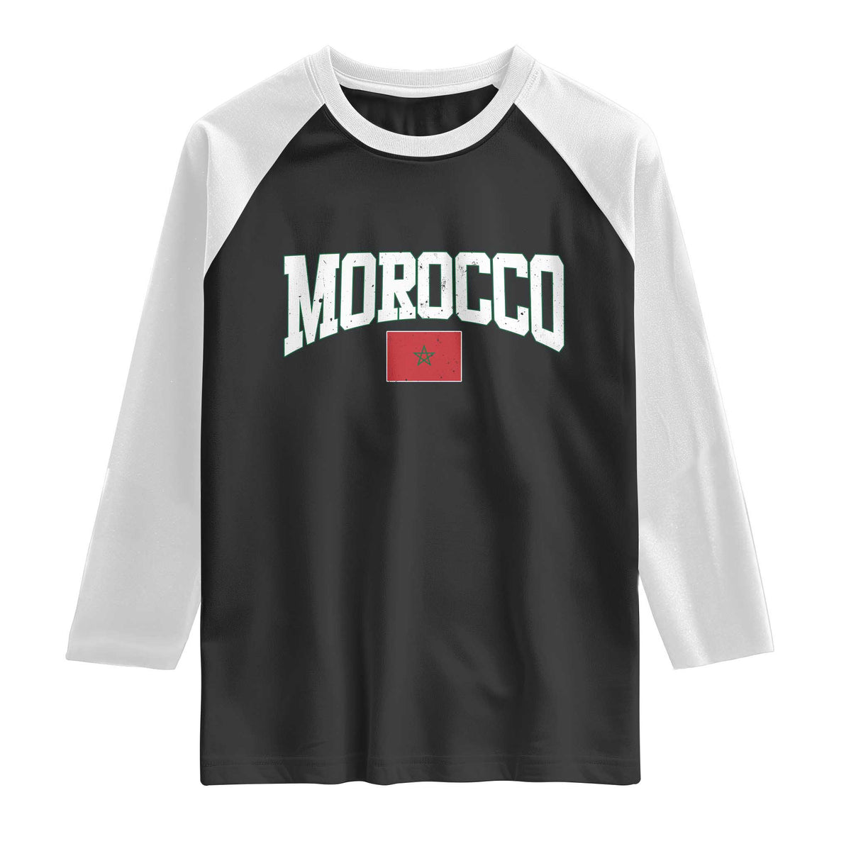 Morocco Football Throwback Design Vintage Moroccan Flag Jersey Style Raglan Shirt TS11 Black White Print Your Wear