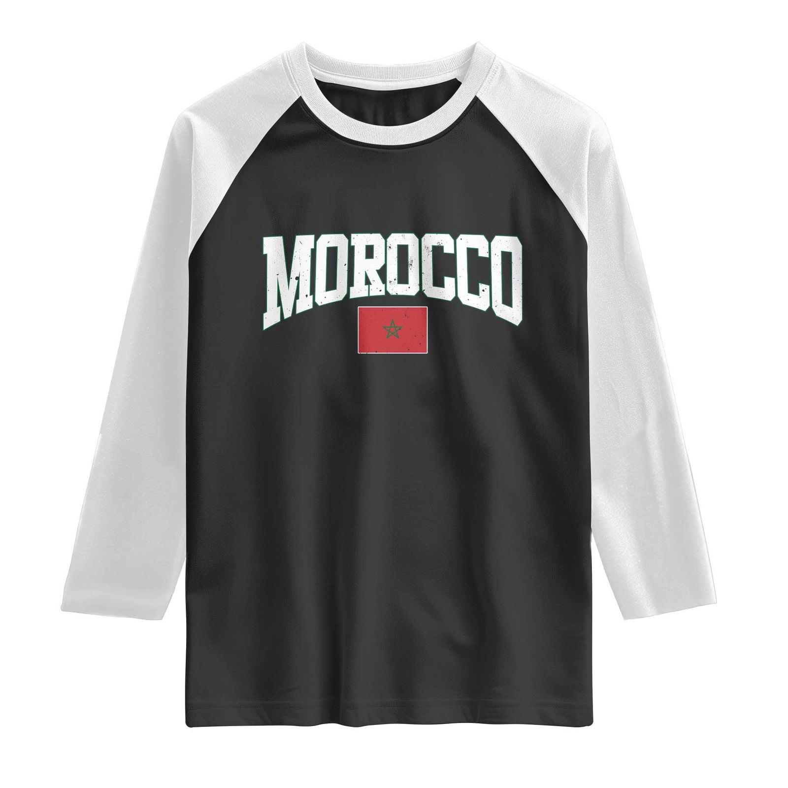 Morocco Football Throwback Design Vintage Moroccan Flag Jersey Style Raglan Shirt TS11 Black White Print Your Wear
