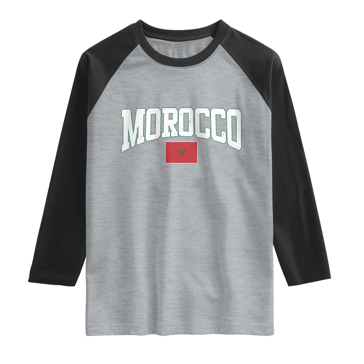 Morocco Football Throwback Design Vintage Moroccan Flag Jersey Style Raglan Shirt TS11 Heather Gray Black Print Your Wear