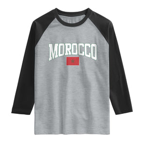 Morocco Football Throwback Design Vintage Moroccan Flag Jersey Style Raglan Shirt TS11 Heather Gray Black Print Your Wear