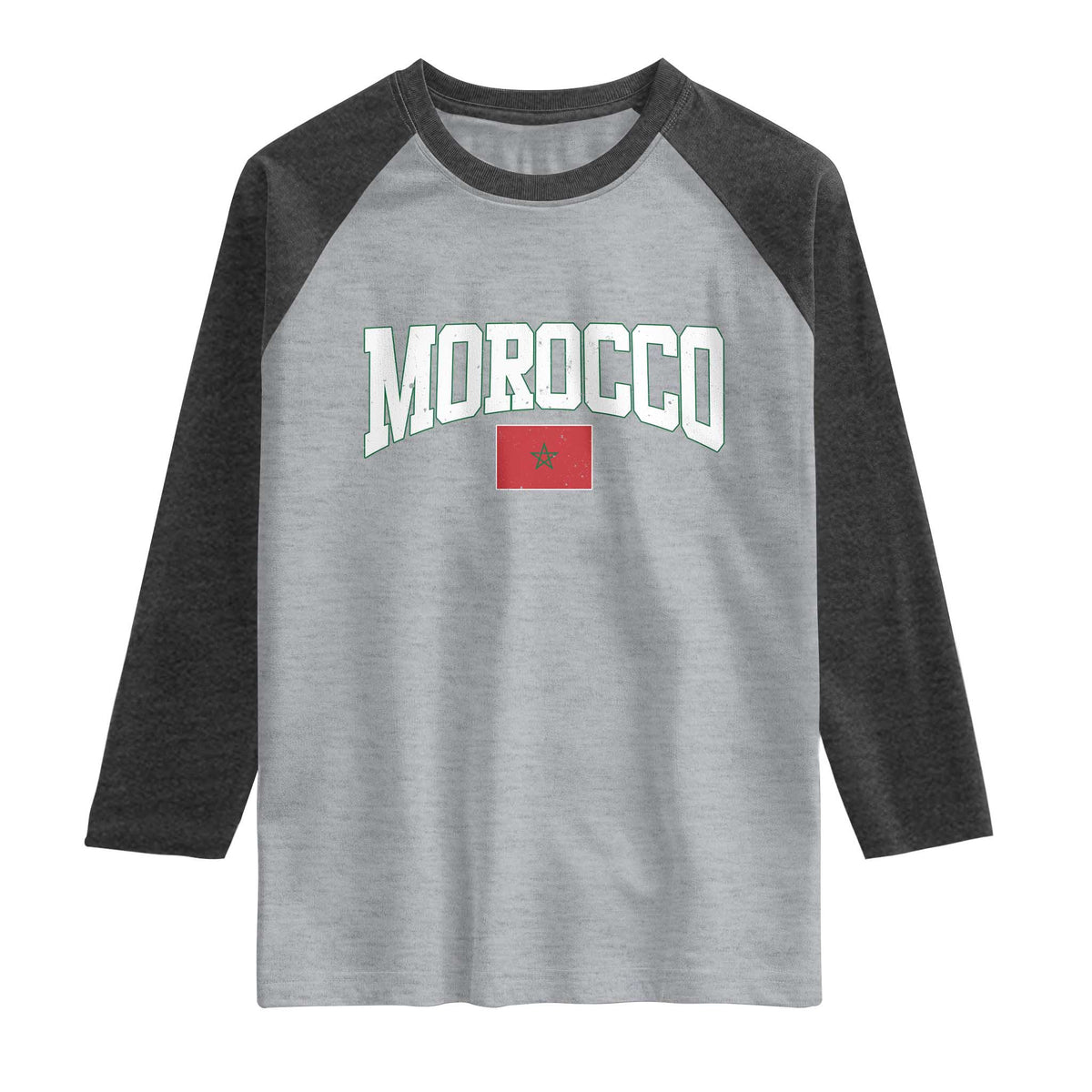 Morocco Football Throwback Design Vintage Moroccan Flag Jersey Style Raglan Shirt TS11 Heather Gray Heather Charcoal Print Your Wear
