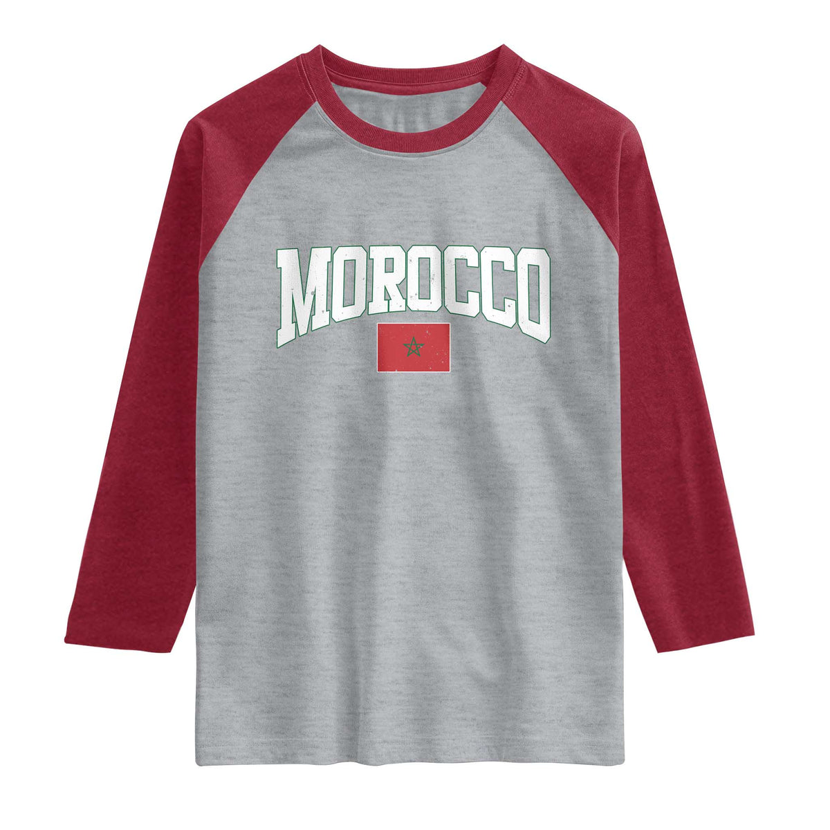 Morocco Football Throwback Design Vintage Moroccan Flag Jersey Style Raglan Shirt TS11 Heather Gray Heather Red Print Your Wear