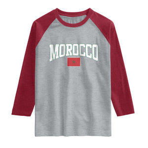 Morocco Football Throwback Design Vintage Moroccan Flag Jersey Style Raglan Shirt TS11 Heather Gray Heather Red Print Your Wear