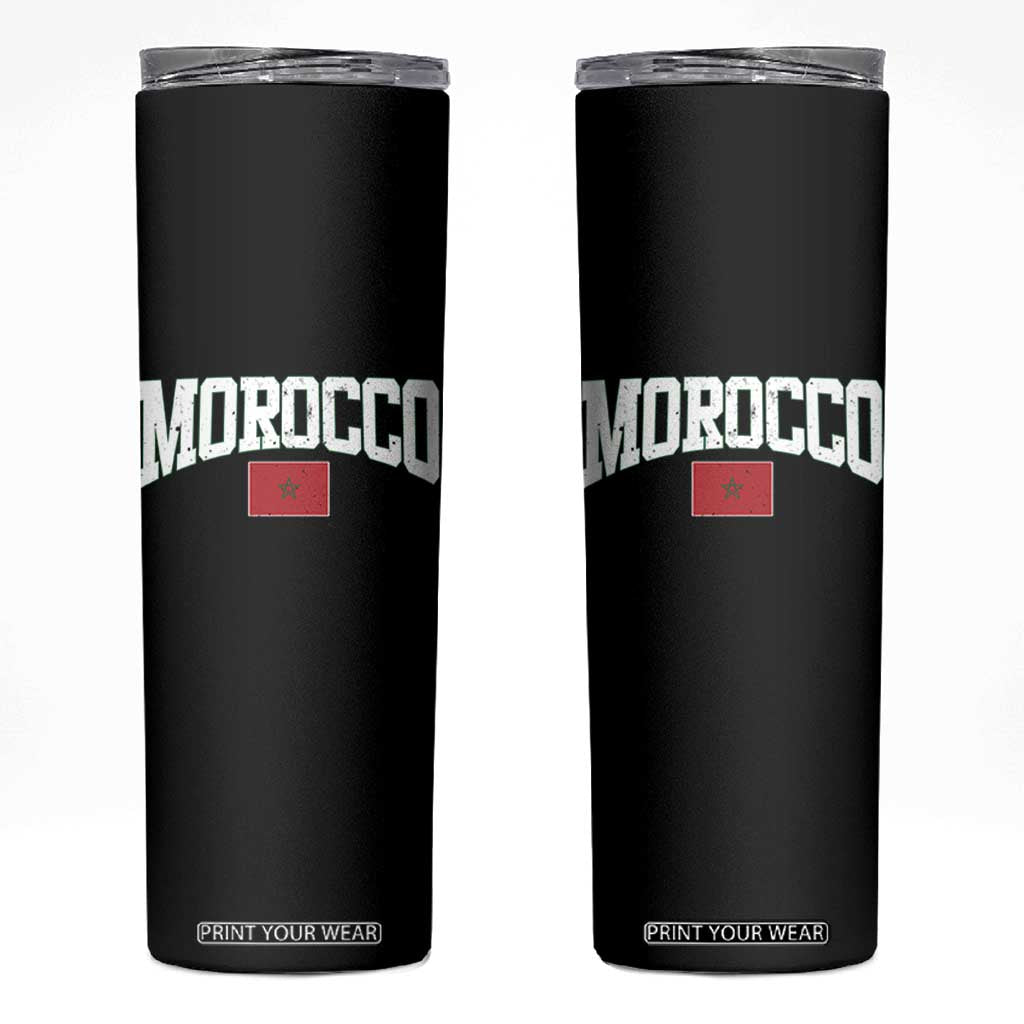 Morocco Football Throwback Design Vintage Moroccan Flag Jersey Style Skinny Tumbler TS11 Black Print Your Wear