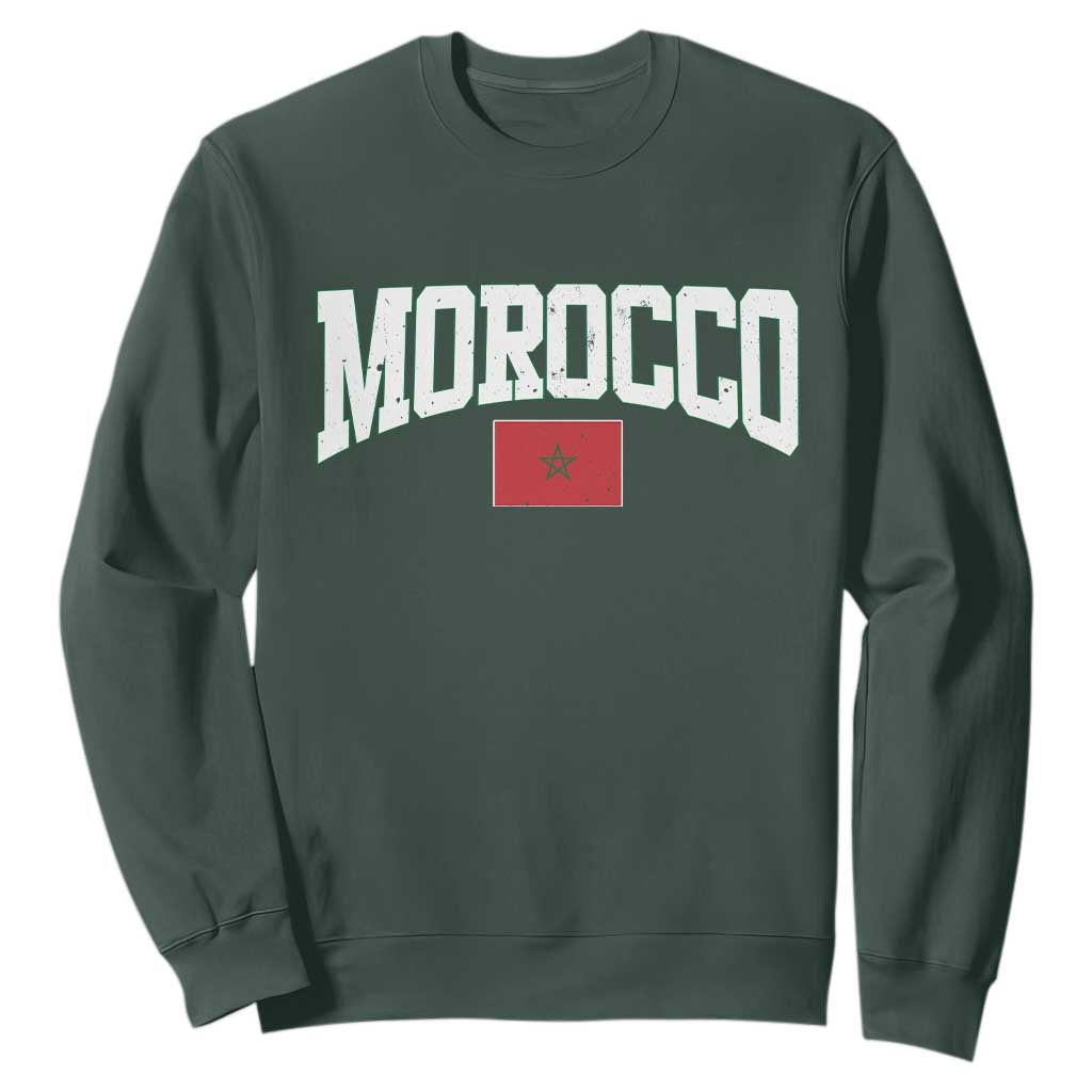 Morocco Football Throwback Design Vintage Moroccan Flag Jersey Style Sweatshirt TS11 Dark Forest Green Print Your Wear