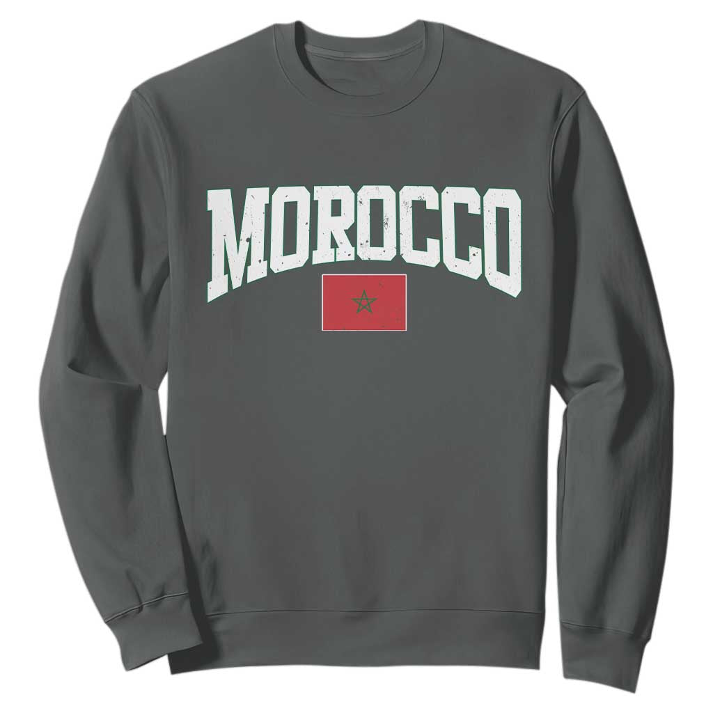 Morocco Football Throwback Design Vintage Moroccan Flag Jersey Style Sweatshirt TS11 Dark Heather Print Your Wear