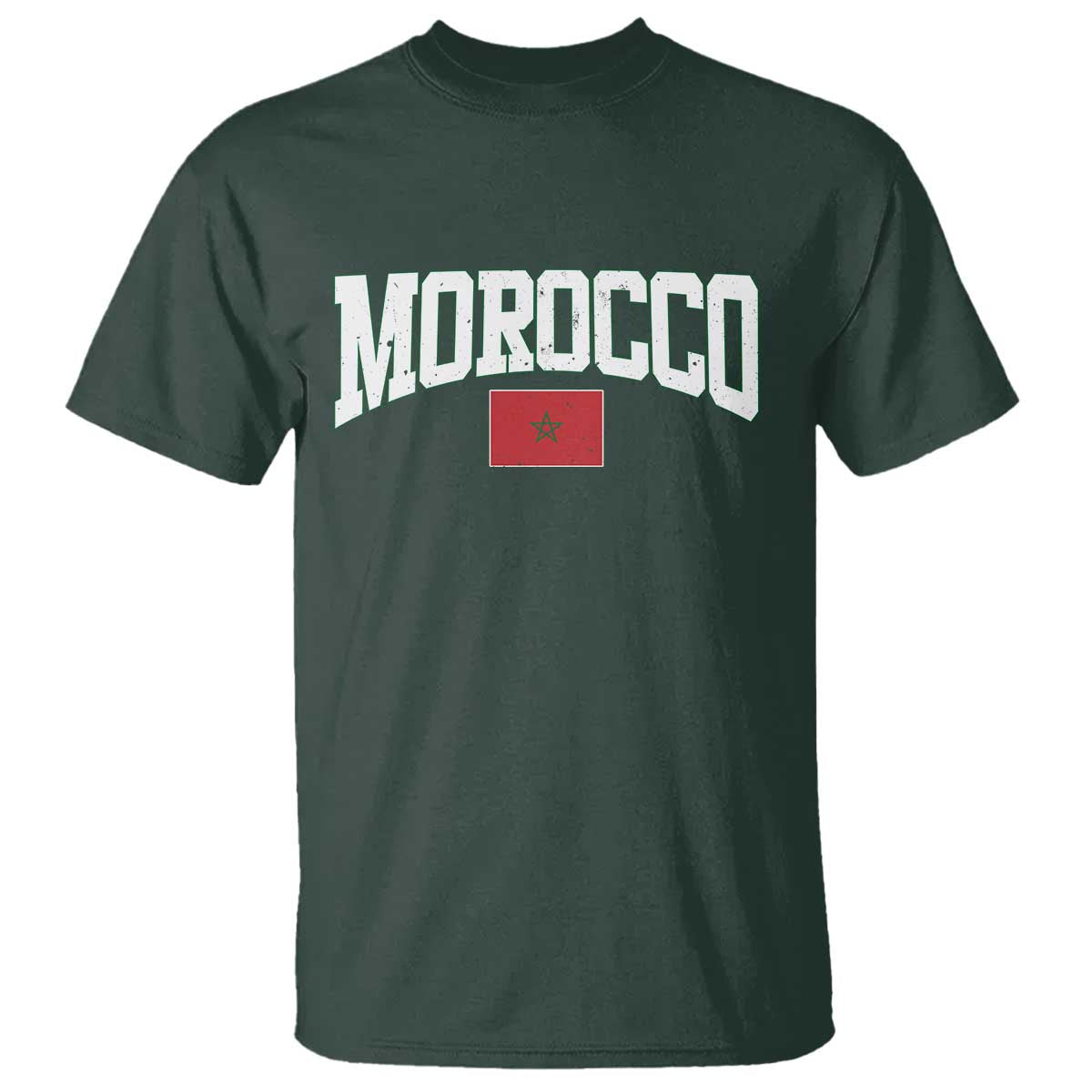 Morocco Football Throwback Design Vintage Moroccan Flag Jersey Style T Shirt TS11 Dark Forest Green Print Your Wear