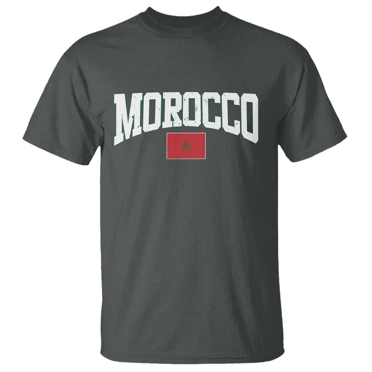 Morocco Football Throwback Design Vintage Moroccan Flag Jersey Style T Shirt TS11 Dark Heather Print Your Wear
