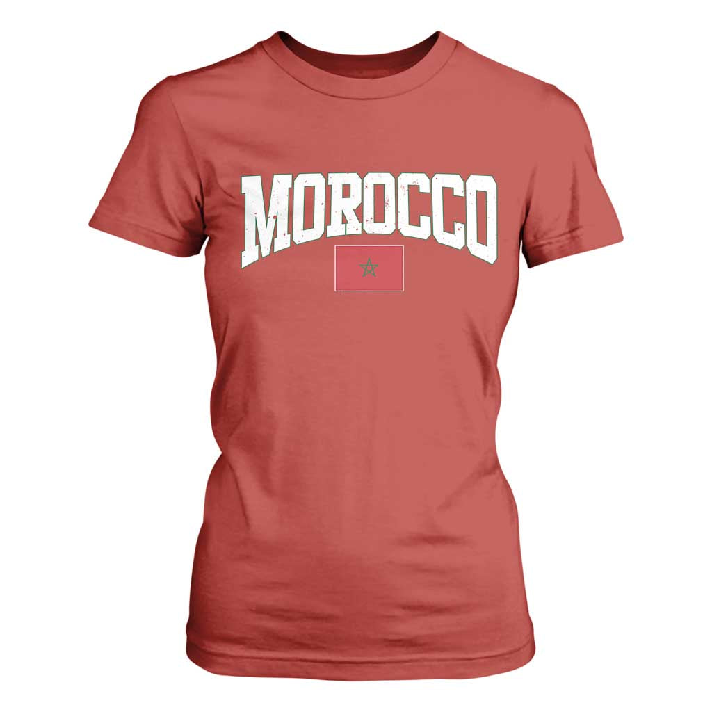 Morocco Football Throwback Design Vintage Moroccan Flag Jersey Style T Shirt For Women TS11 Red Print Your Wear