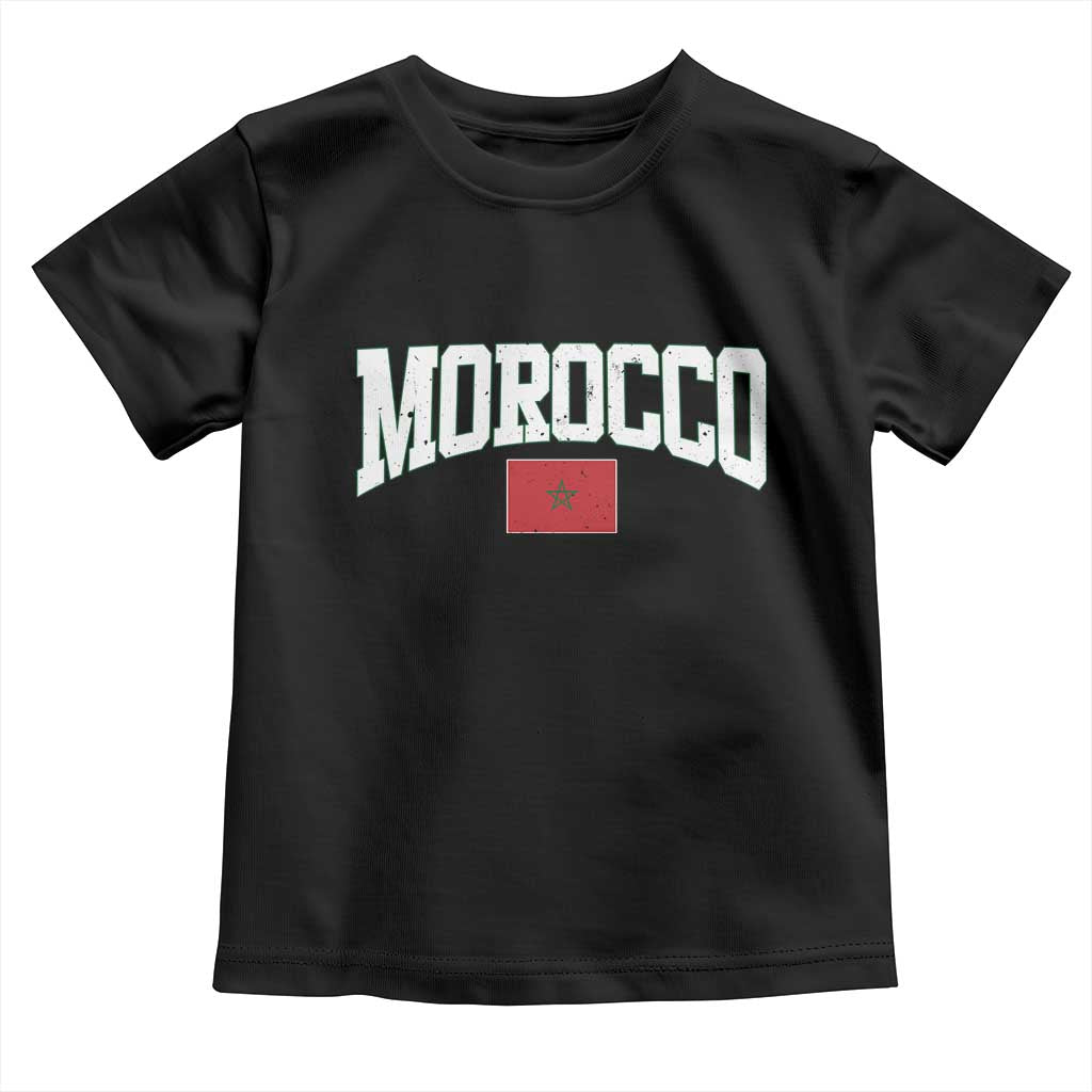 Morocco Football Throwback Design Vintage Moroccan Flag Jersey Style Toddler T Shirt TS11 Black Print Your Wear