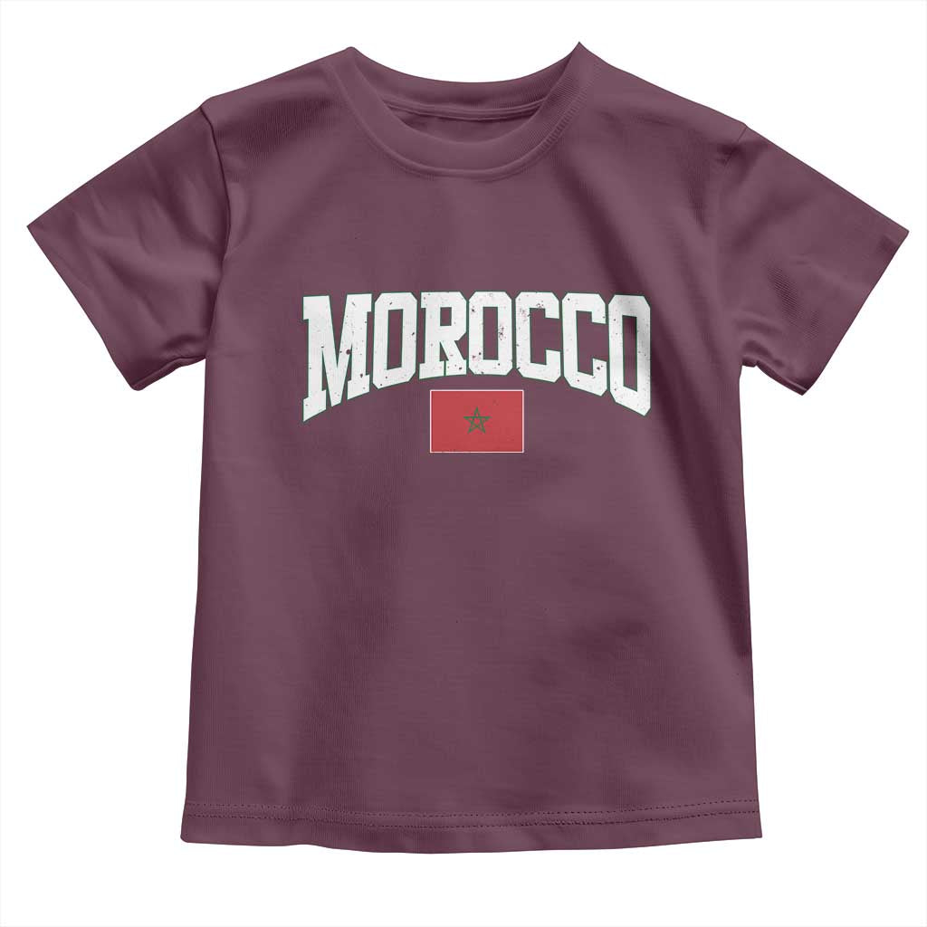 Morocco Football Throwback Design Vintage Moroccan Flag Jersey Style Toddler T Shirt TS11 Maroon Print Your Wear