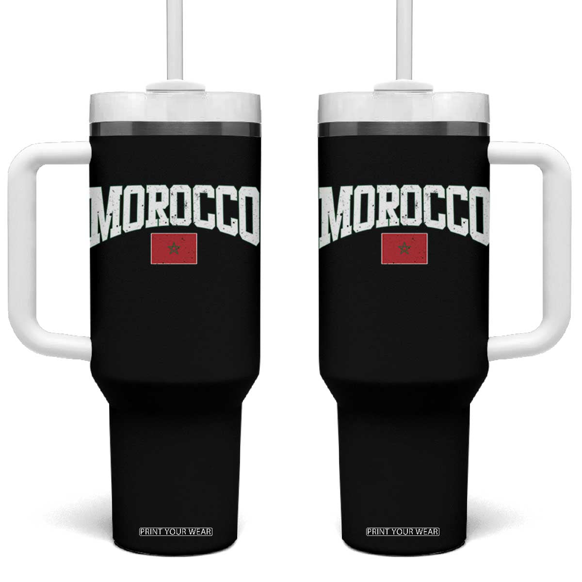 Morocco Football Throwback Design Vintage Moroccan Flag Jersey Style Tumbler With Handle TS11 One Size: 40 oz Black Print Your Wear
