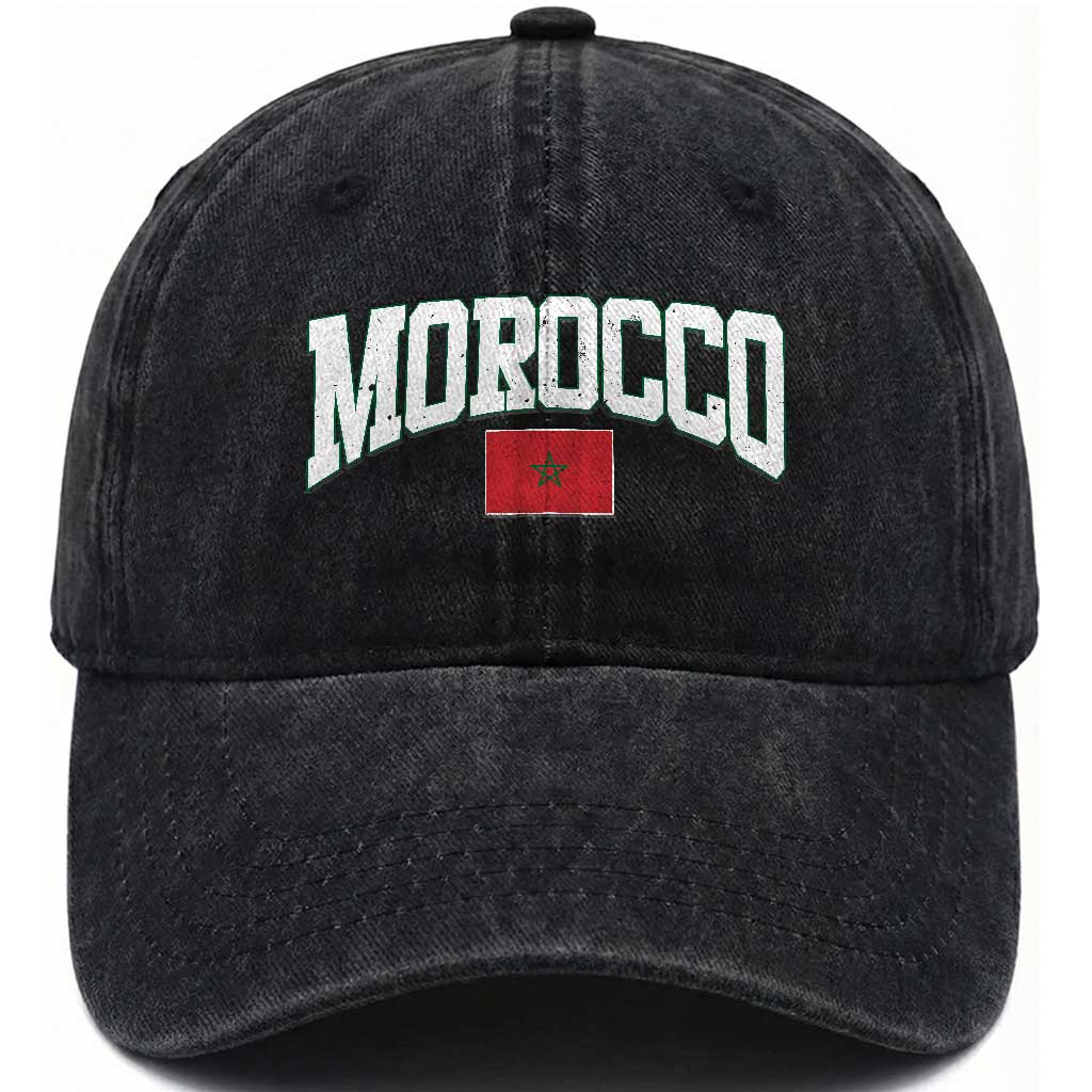 Morocco Football Throwback Design Vintage Moroccan Flag Jersey Style Washed Cotton Baseball Cap TS11 Print Your Wear
