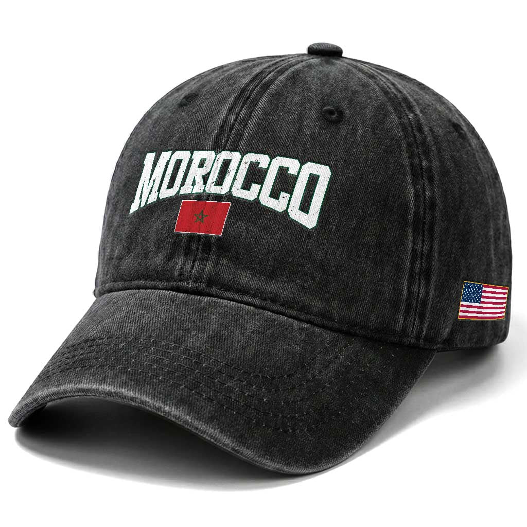 Morocco Football Throwback Design Vintage Moroccan Flag Jersey Style Washed Cotton Baseball Cap TS11 Print Your Wear
