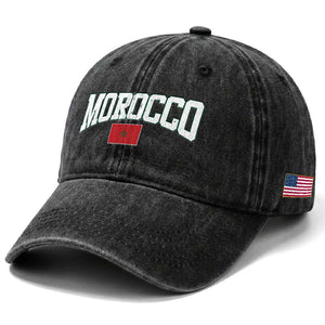 Morocco Football Throwback Design Vintage Moroccan Flag Jersey Style Washed Cotton Baseball Cap TS11 Print Your Wear