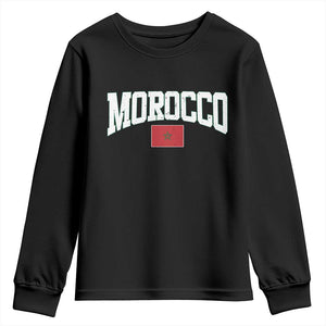 Morocco Football Throwback Design Vintage Moroccan Flag Jersey Style Youth Sweatshirt TS11 Black Print Your Wear