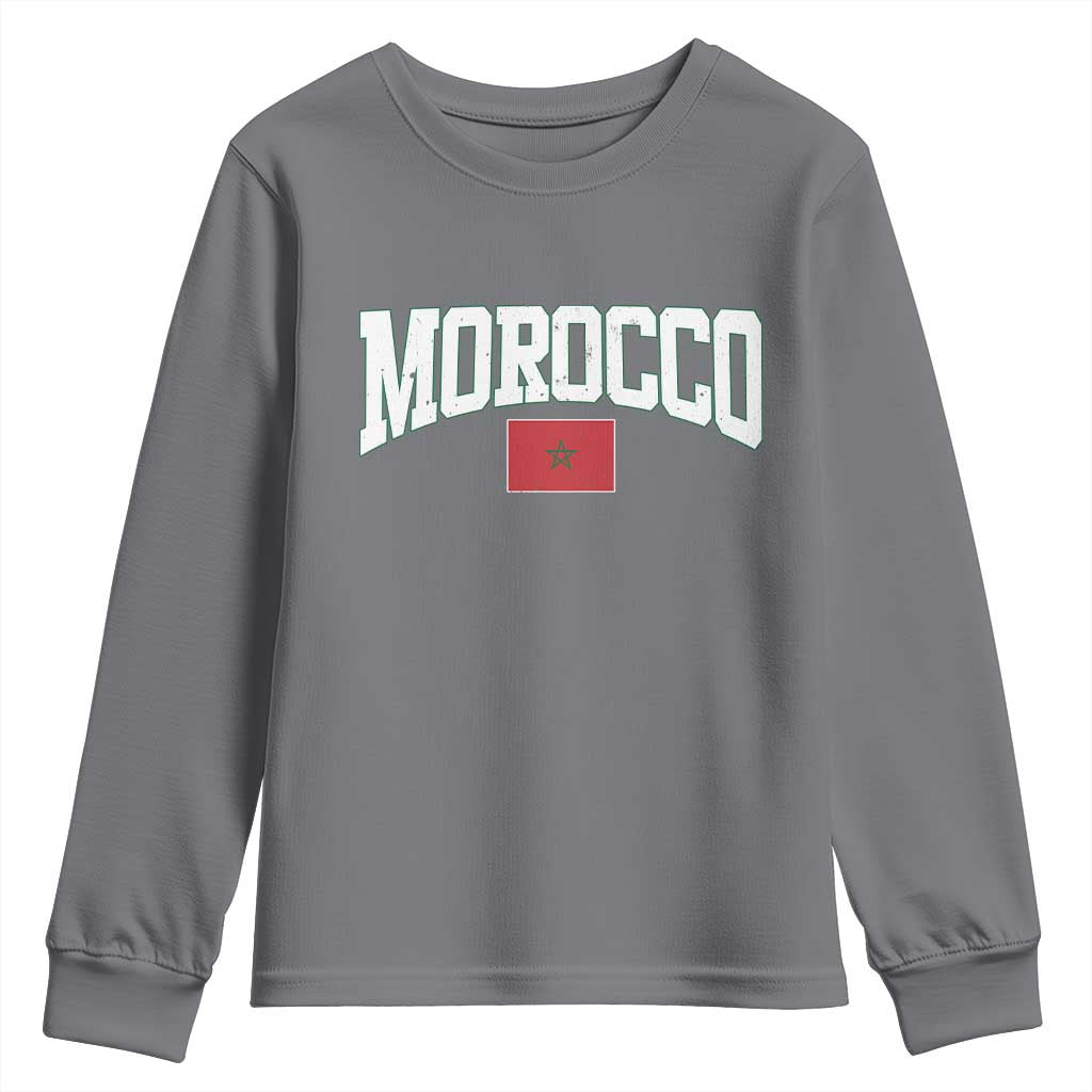 Morocco Football Throwback Design Vintage Moroccan Flag Jersey Style Youth Sweatshirt TS11 Charcoal Print Your Wear
