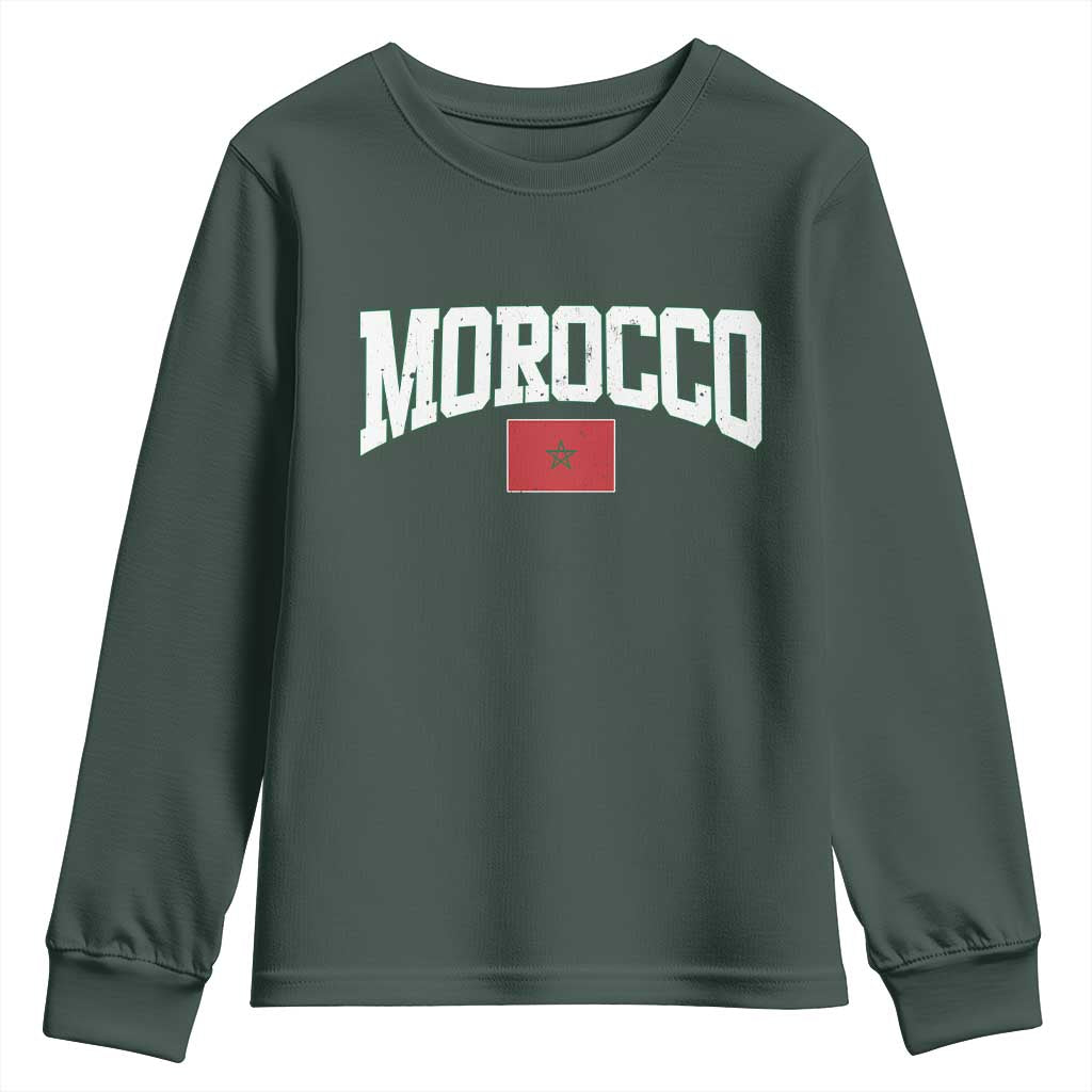 Morocco Football Throwback Design Vintage Moroccan Flag Jersey Style Youth Sweatshirt TS11 Dark Forest Green Print Your Wear