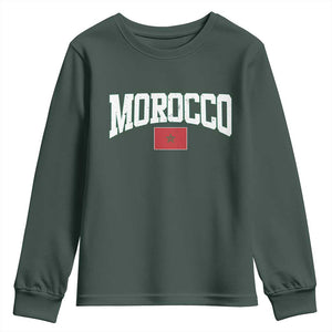 Morocco Football Throwback Design Vintage Moroccan Flag Jersey Style Youth Sweatshirt TS11 Dark Forest Green Print Your Wear