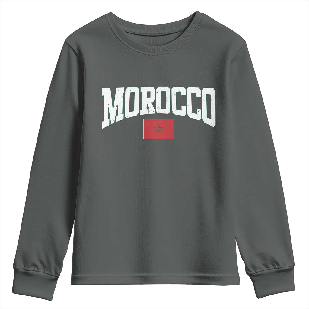 Morocco Football Throwback Design Vintage Moroccan Flag Jersey Style Youth Sweatshirt TS11 Dark Heather Print Your Wear