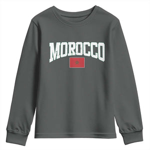 Morocco Football Throwback Design Vintage Moroccan Flag Jersey Style Youth Sweatshirt TS11 Dark Heather Print Your Wear