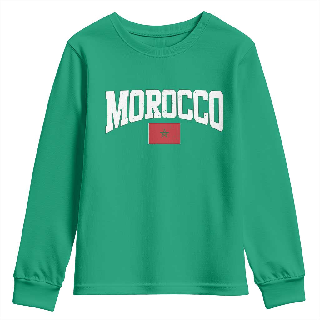 Morocco Football Throwback Design Vintage Moroccan Flag Jersey Style Youth Sweatshirt TS11 Irish Green Print Your Wear