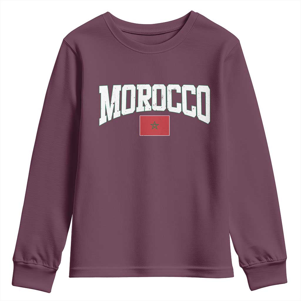 Morocco Football Throwback Design Vintage Moroccan Flag Jersey Style Youth Sweatshirt TS11 Maroon Print Your Wear