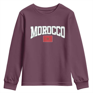Morocco Football Throwback Design Vintage Moroccan Flag Jersey Style Youth Sweatshirt TS11 Maroon Print Your Wear