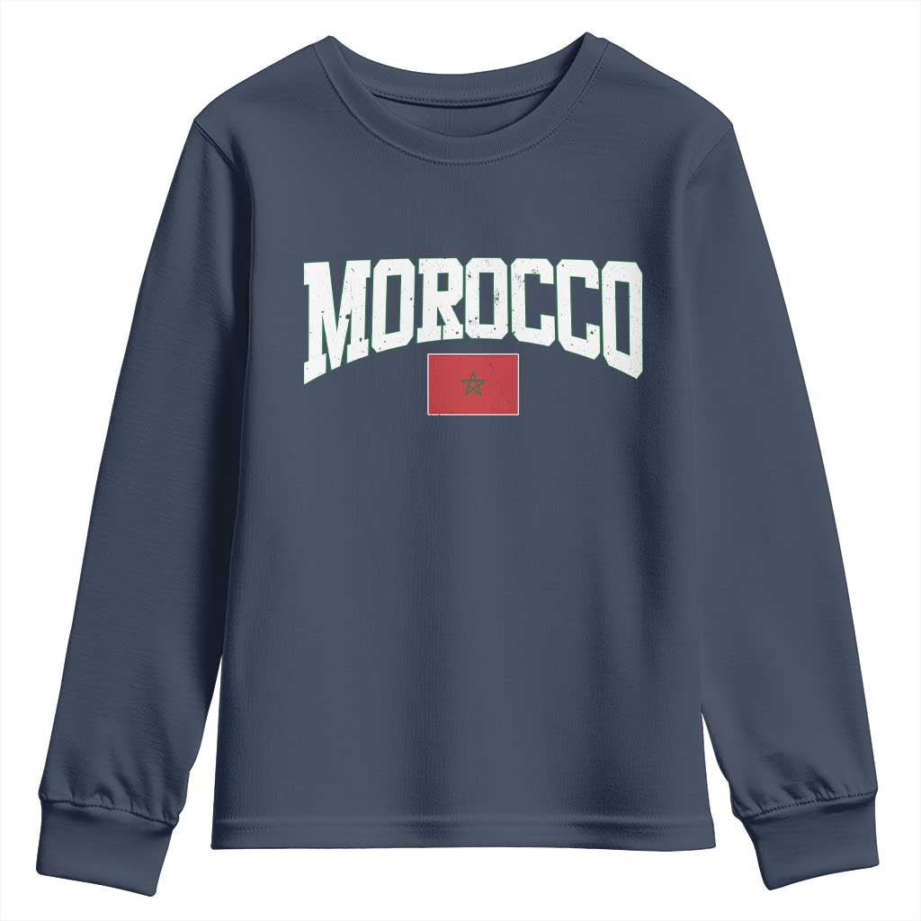 Morocco Football Throwback Design Vintage Moroccan Flag Jersey Style Youth Sweatshirt TS11 Navy Print Your Wear