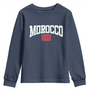 Morocco Football Throwback Design Vintage Moroccan Flag Jersey Style Youth Sweatshirt TS11 Navy Print Your Wear