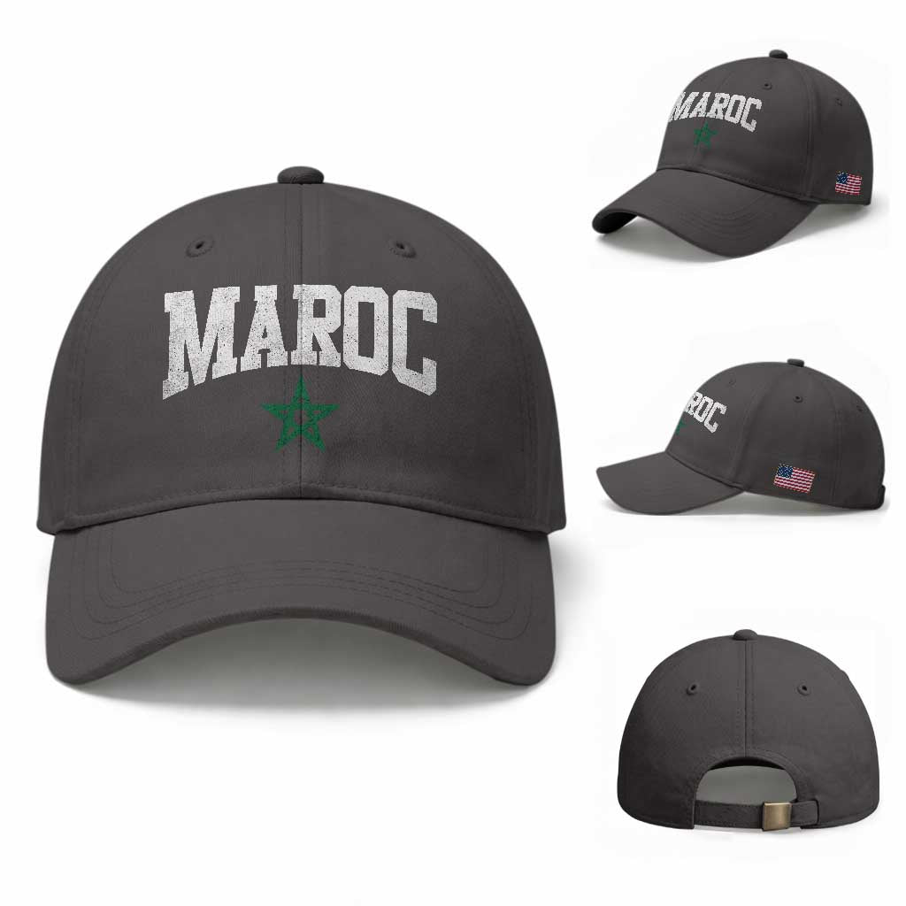 Morocco Maroc Pride Baseball Cap Moroccan Heritage Vintage Green Star TS11 Baseball Cap Universal Fit Dark Gray Print Your Wear