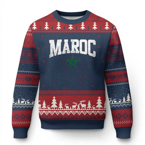 Morocco Maroc Pride Ugly Christmas Sweater Moroccan Heritage Vintage Green Star TS11 Navy Red Print Your Wear