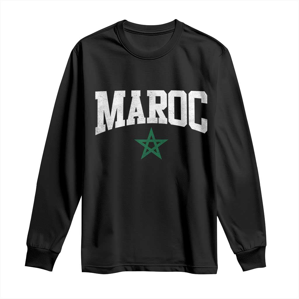 Morocco Maroc Pride Long Sleeve Shirt Moroccan Heritage Vintage Green Star TS11 Black Print Your Wear
