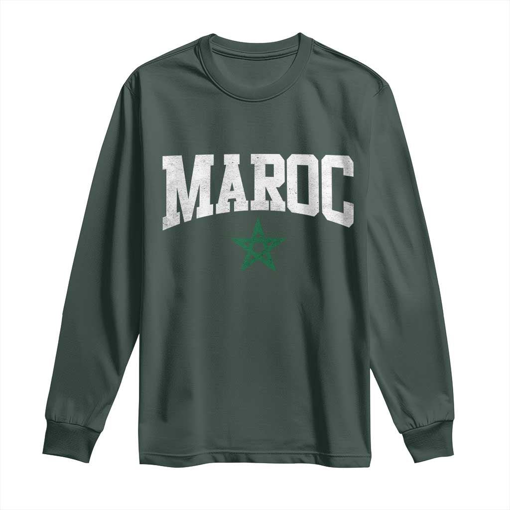 Morocco Maroc Pride Long Sleeve Shirt Moroccan Heritage Vintage Green Star TS11 Dark Forest Green Print Your Wear