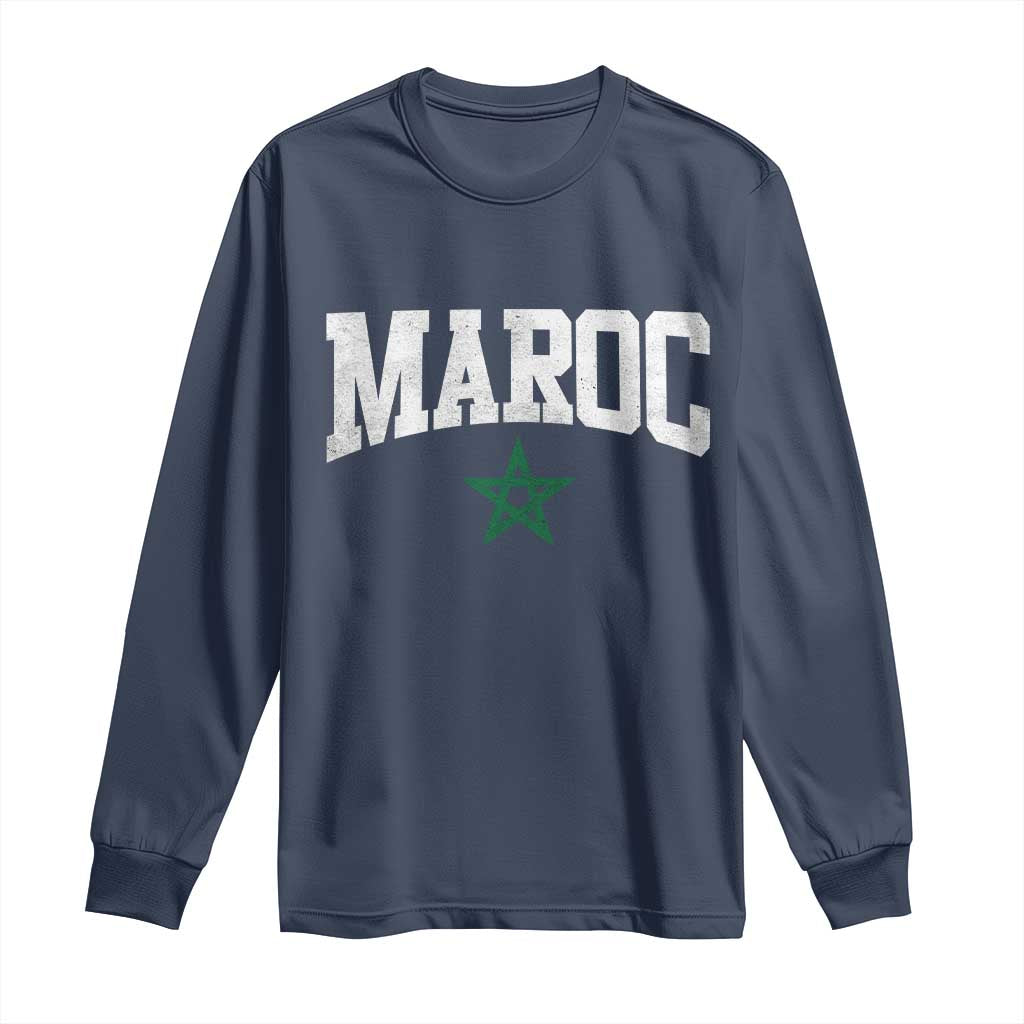 Morocco Maroc Pride Long Sleeve Shirt Moroccan Heritage Vintage Green Star TS11 Navy Print Your Wear