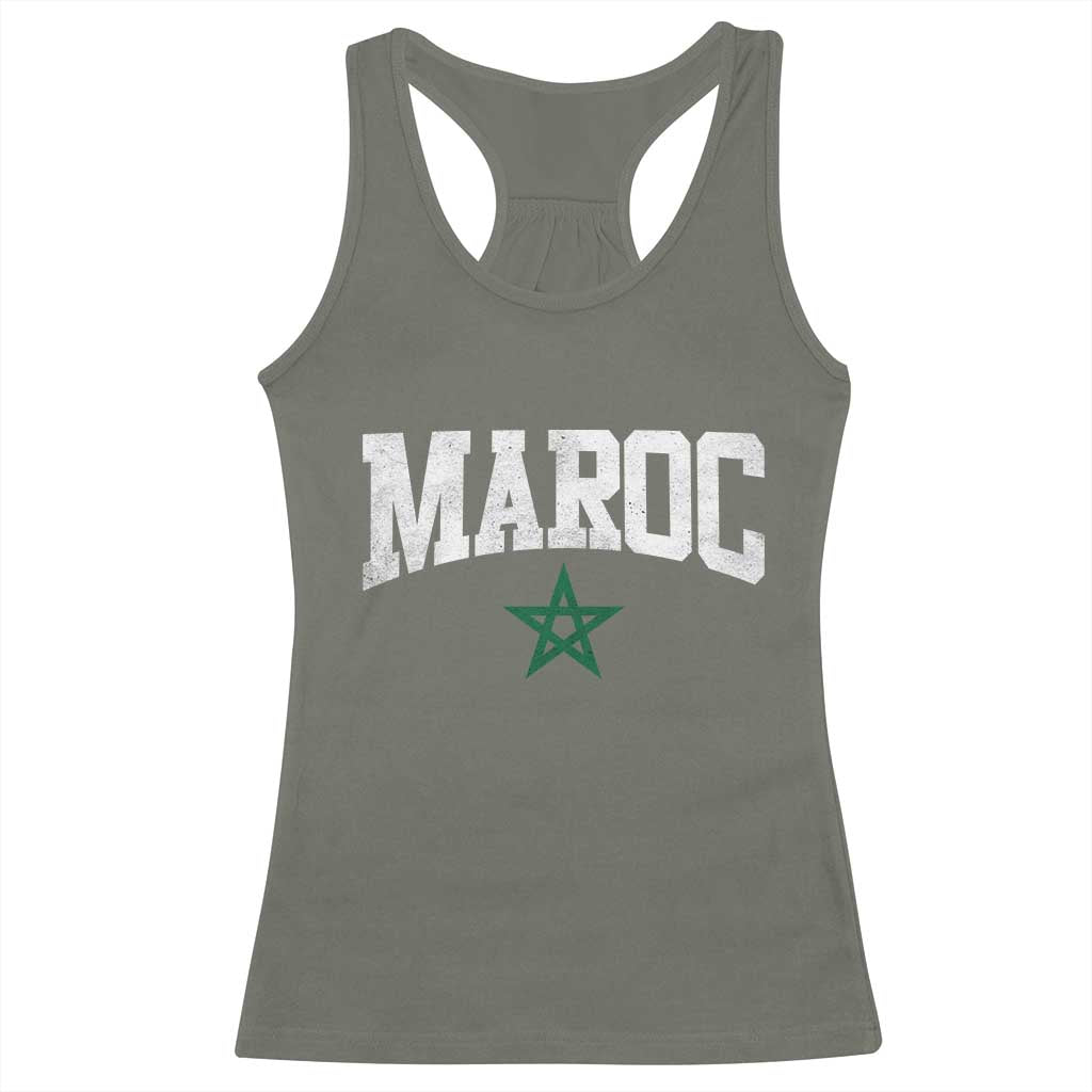 Morocco Maroc Pride Racerback Tank Top Moroccan Heritage Vintage Green Star TS11 Military Green Print Your Wear