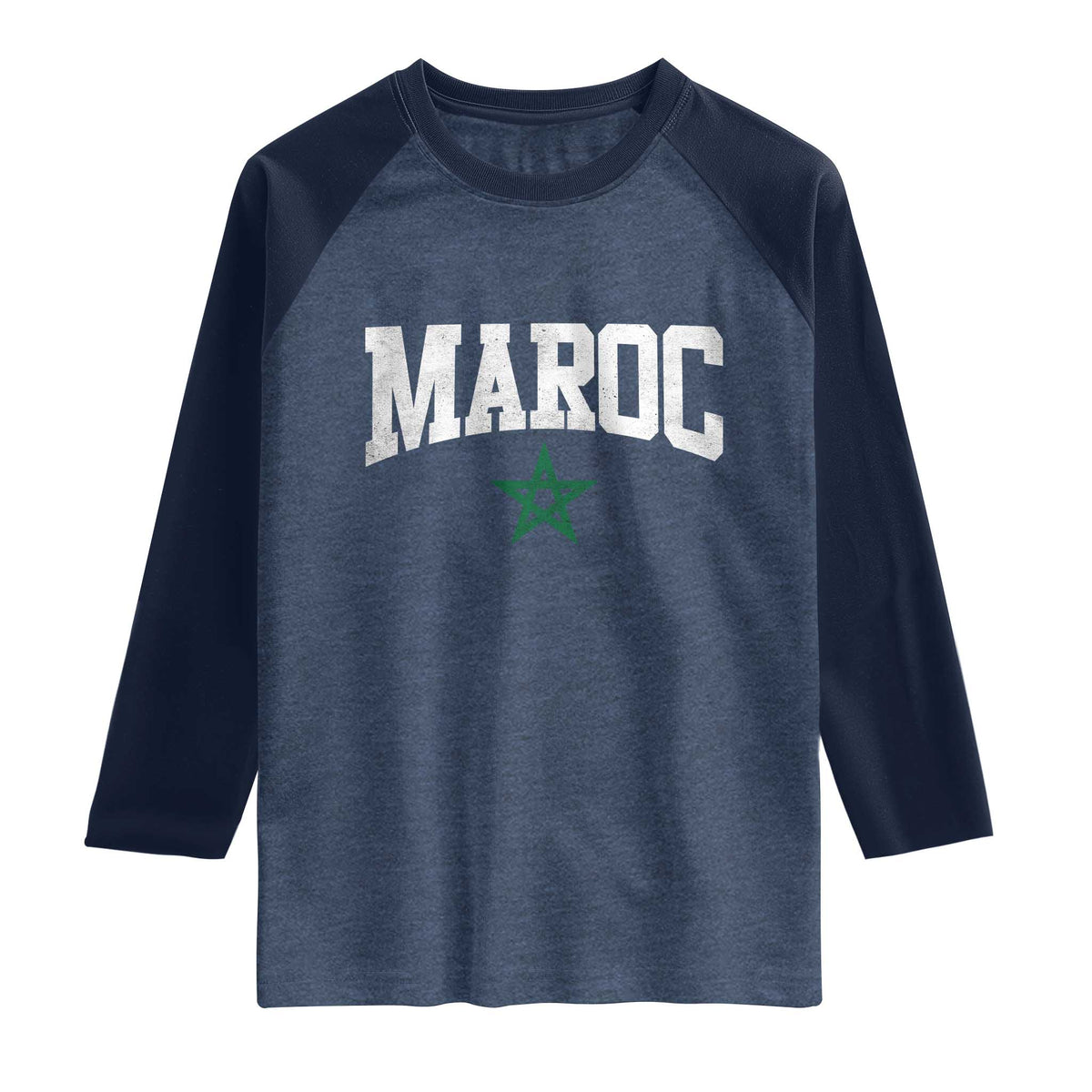 Morocco Maroc Pride Raglan Shirt Moroccan Heritage Vintage Green Star TS11 Heather Denim Navy Print Your Wear